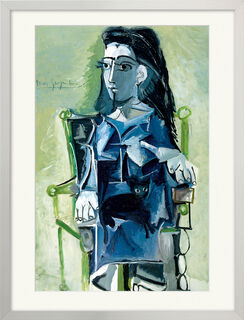 Bild "Jacqueline sitzend mit einer Katze" (1964), gerahmt von Pablo Picasso